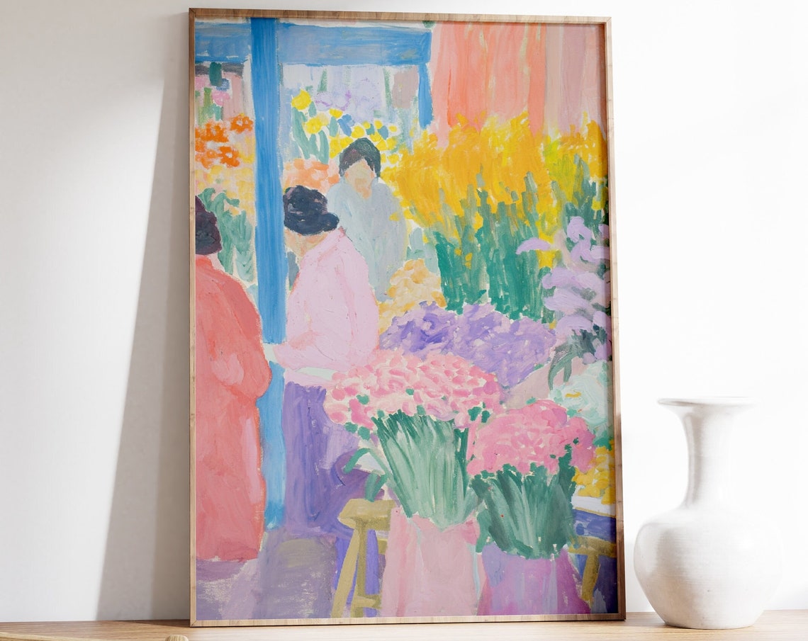 Vintage Flower Market Poster Colourful Floral Print Retro Botanical Wall Art Matisse Style Floral Illustration Flowers Poster Painting