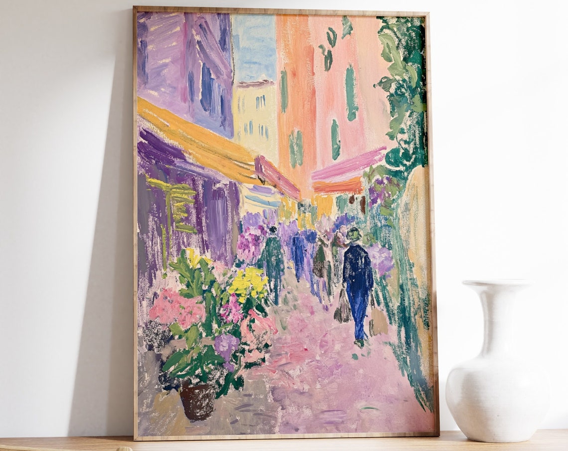 Vintage Flower Market Poster Colourful Floral Print Retro Botanical Wall Art Matisse Style Floral Illustration Flowers Poster Painting