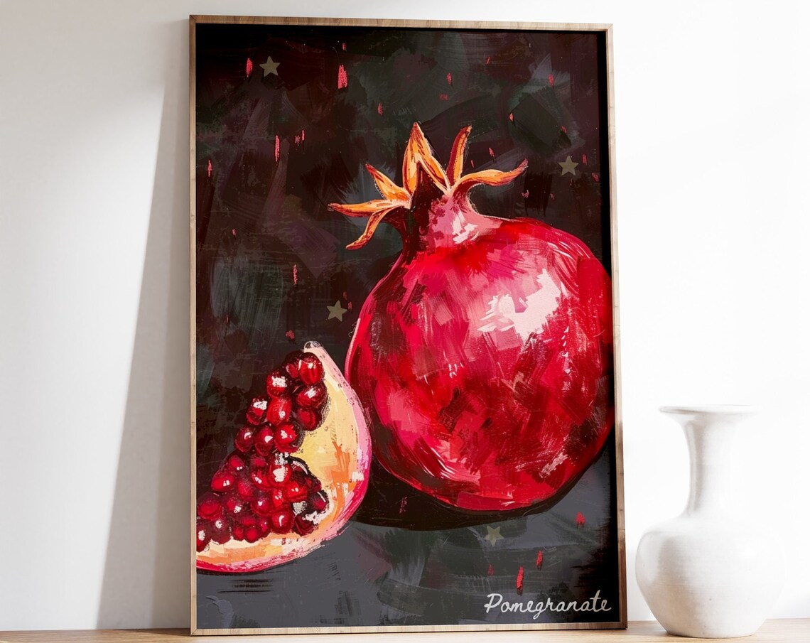 Vintage Pomegranate Poster, Rustic Kitchen Decor