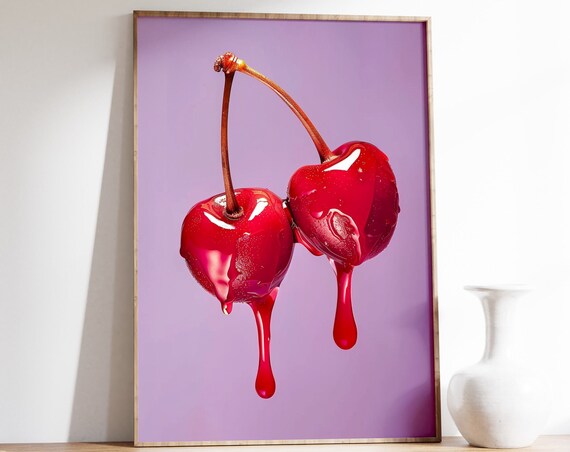 Trendy Cherry Print Cherries Poster Trendy Print Kitchen Wall Art Retro Cherry Poster Food Poster Preppy Bedroom Decor Dorm Room