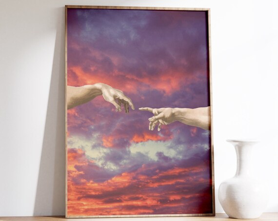 Renaissance Red Sky Painting Vintage Print Old Painting Antique Art Christianity Poster Religious Print Large Wall Art Room Decor
