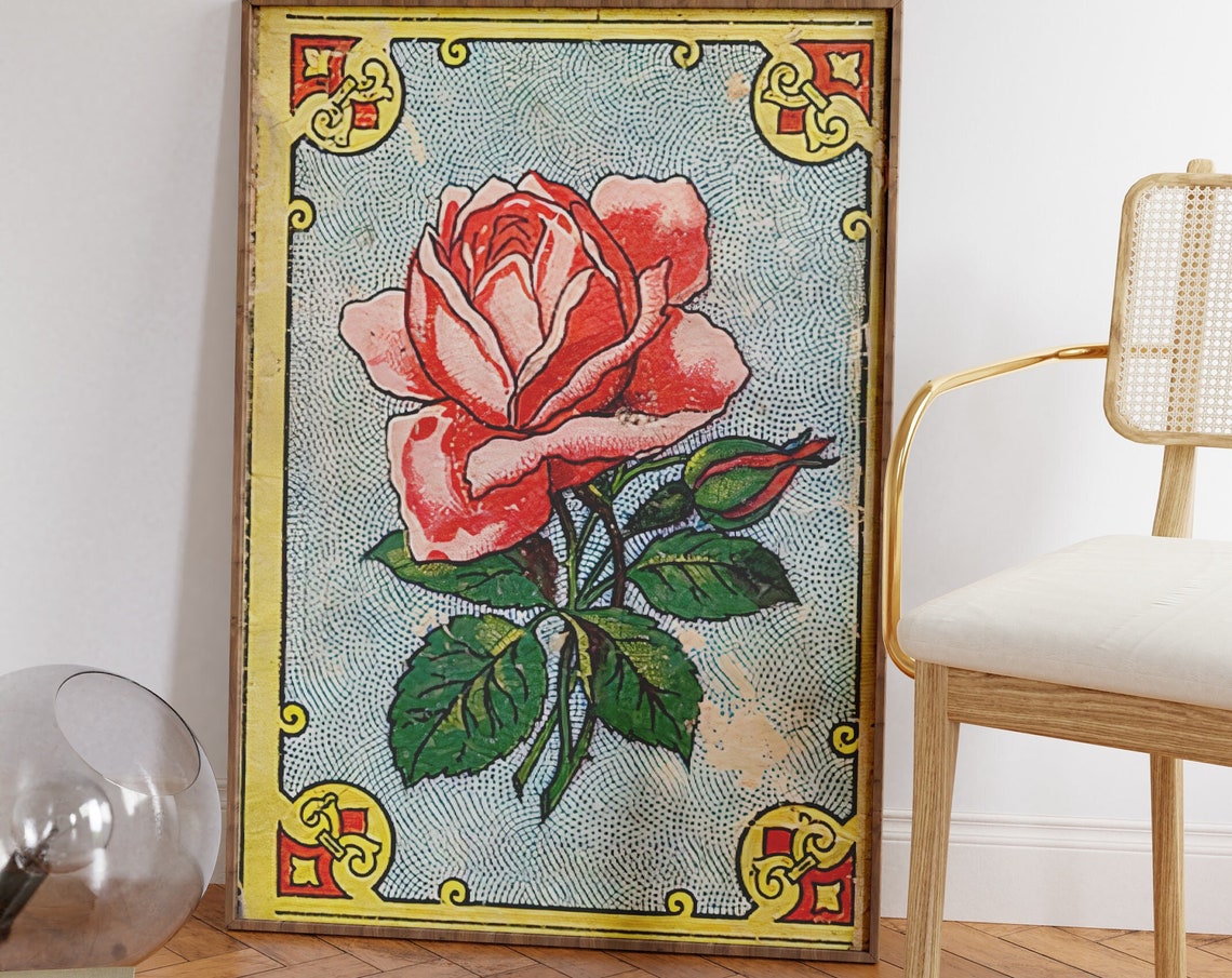 Vintage Rose Art Deco Poster, Floral Wall Art