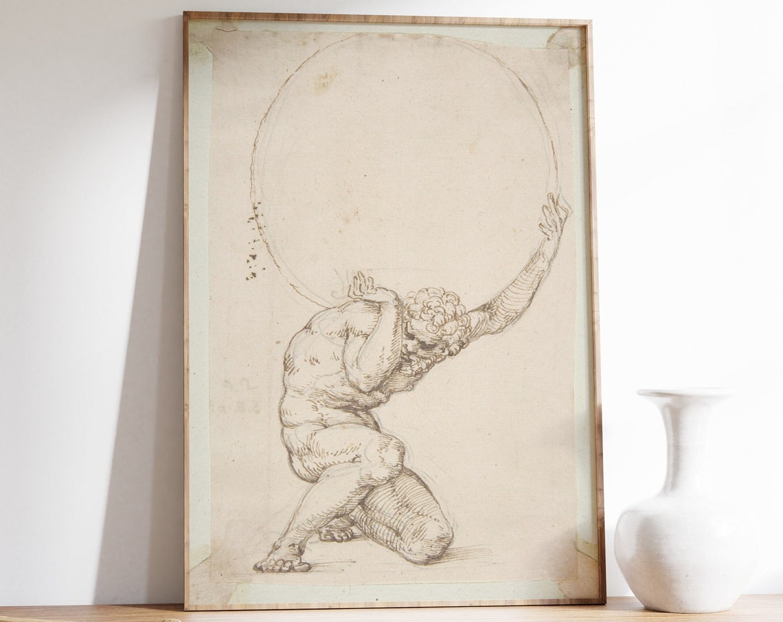 Atlas Crouching Figure, Peruzzi Italian Renaissance Art Print