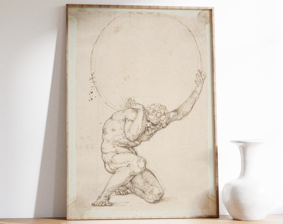 Atlas Crouching Figure, Peruzzi Italian Renaissance Art Print