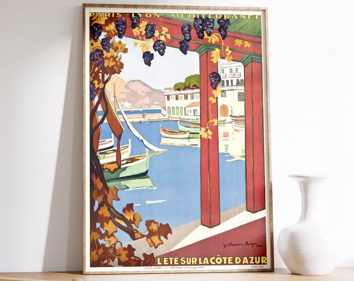 Lete Sur La Cote Dazur Vintage Travel Poster Cannes Print French Wall Art French Riviera Afiche Cannes Large Cote D Azur Print