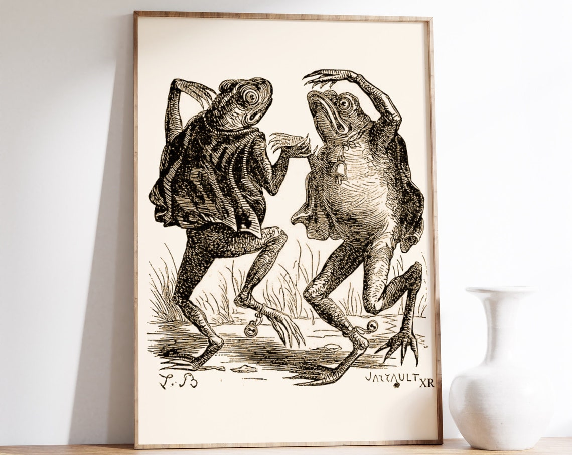 Funny Dancing Frogs Vintage Poster, Retro Art Print