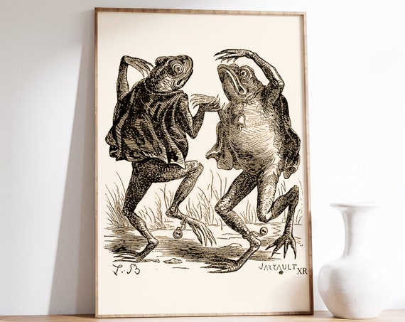 Funny Dancing Frogs Vintage Poster, Retro Art Print