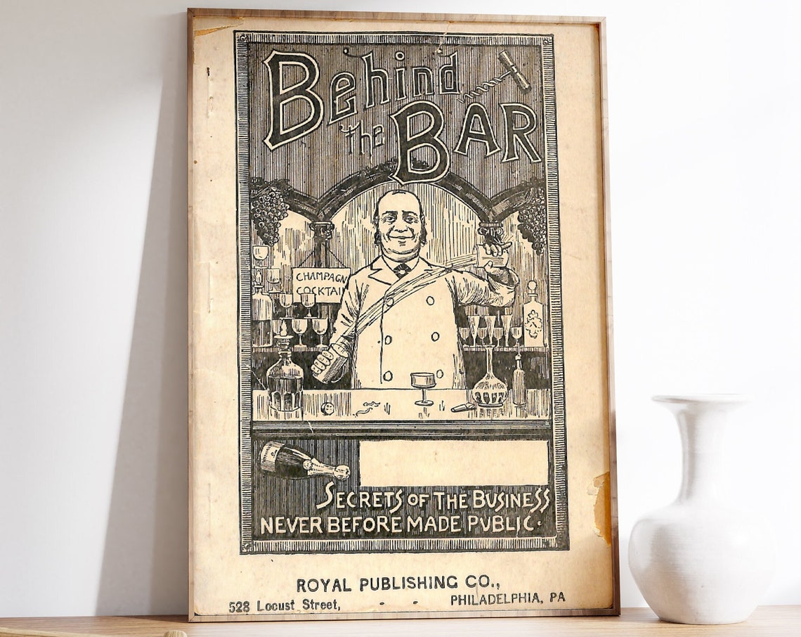 Old Book Cover Cocktail Bar Poster, Spirits and Wine Wall Art