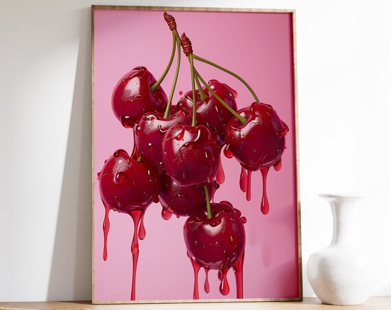 Trendy Cherry Print Cherries Poster Trendy Print Kitchen Wall Art Retro Cherry Poster Food Poster Preppy Bedroom Decor Dorm Room
