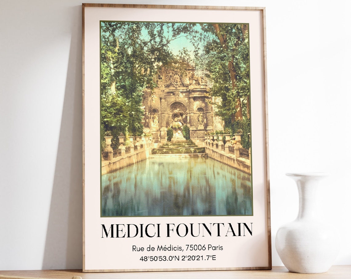 Medici Fountain Travel Poster Paris Travel Print France Travel Wall Art Paris Home Decor Paris Lover Gift Paris Old Photo Home Decor