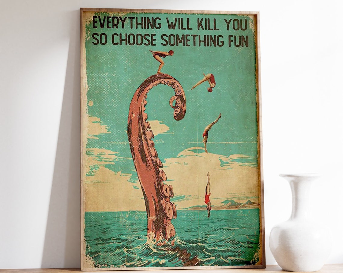 Funny Diving Quote Poster, Art Deco Vintage Print