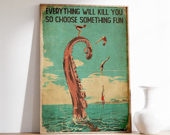 Funny Diving Quote Poster, Art Deco Vintage Print