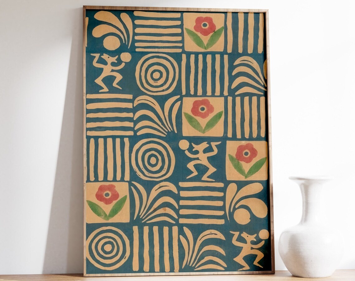 Vintage Textile Pattern Poster, Abstract Wall Art