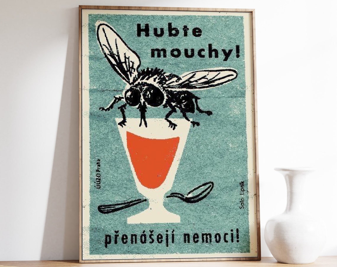 Fly Matchbox Print Vintage Fly Print Fly Wall Art Czech Matchbox Label Matchbox Print Rustic Fly Wall Decor Fly Wall Art Insects Art