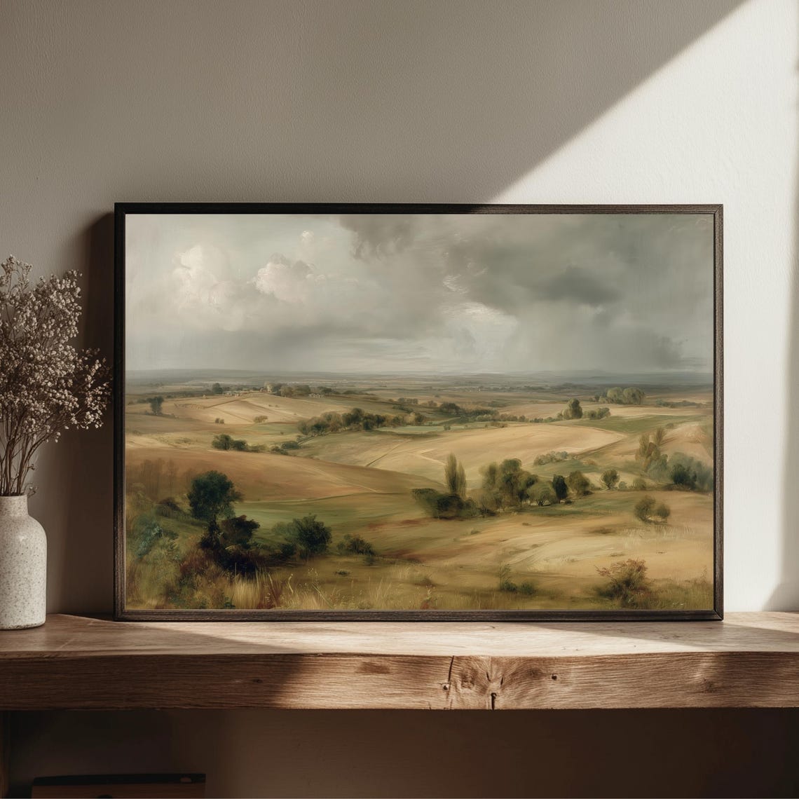 Golden Farmland Fields Poster Under A Vast Cloudy Sky In Warm Tones