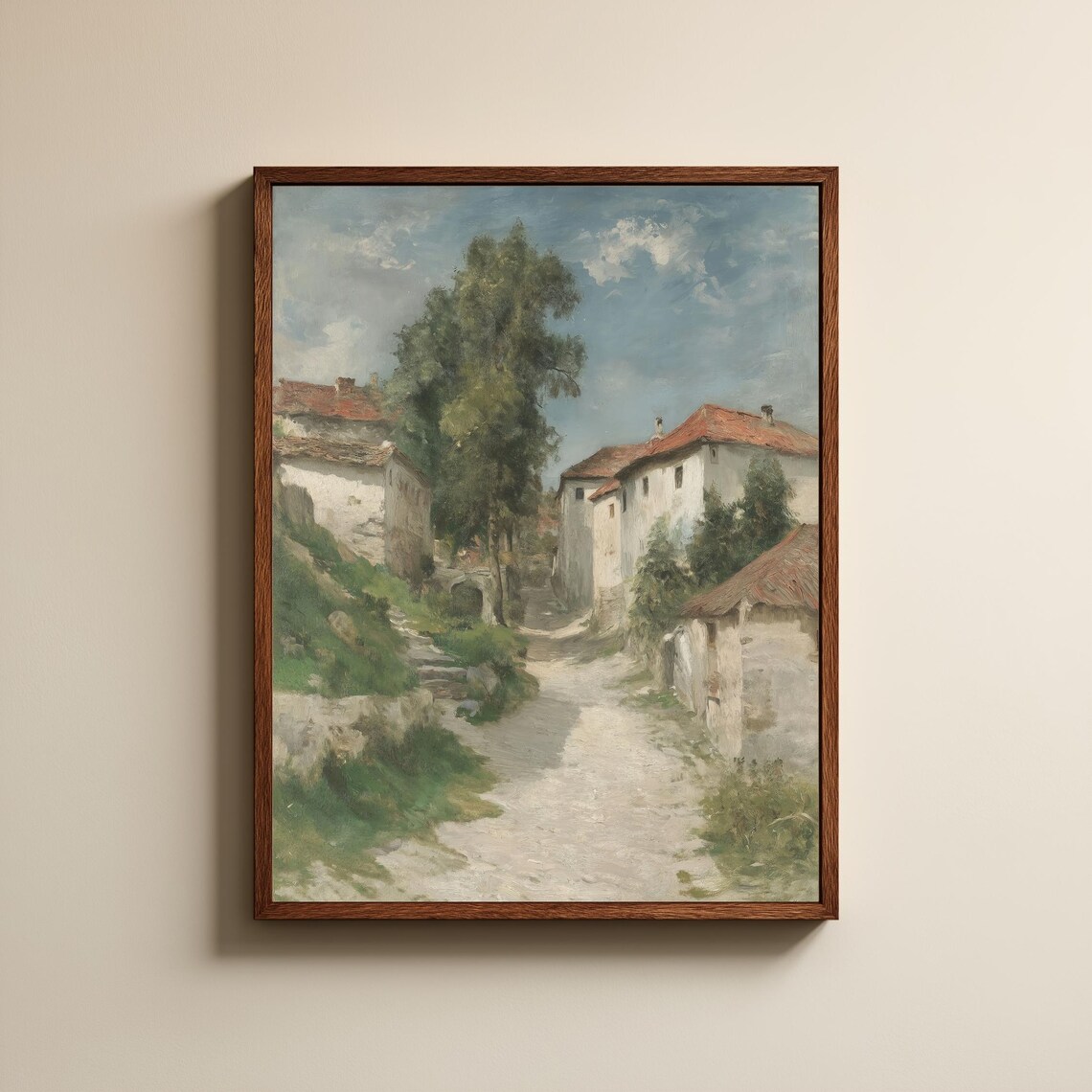 Mediterranean Village Path Rustic Countryside Old Town Painting Wall Art