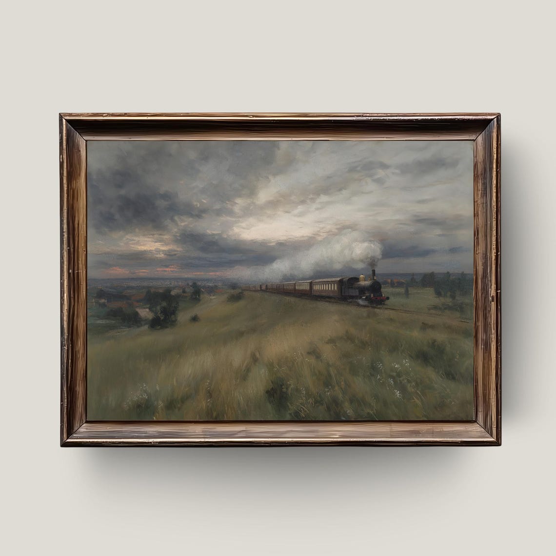 Vintage Steam Train Evening Railway Countryside Dusk Landscape Print