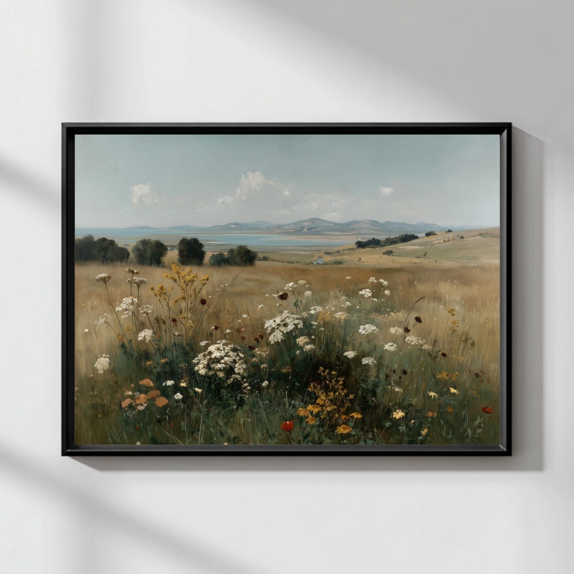 Summer Wildflower Meadow Poster Overlooking A Peaceful Blue Lake