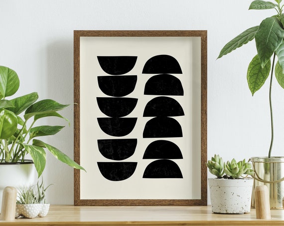 Abstract Black Wall Print Art Neutral Mcm Art Minimal Abstract Shapes Art Cute Trendy Wall Art