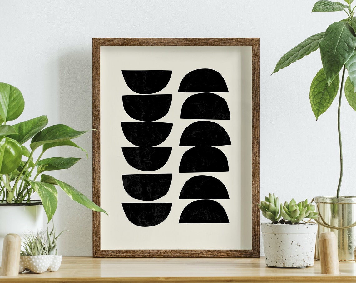 Abstract Black Wall Print Art Neutral Mcm Art Minimal Abstract Shapes Art Cute Trendy Wall Art