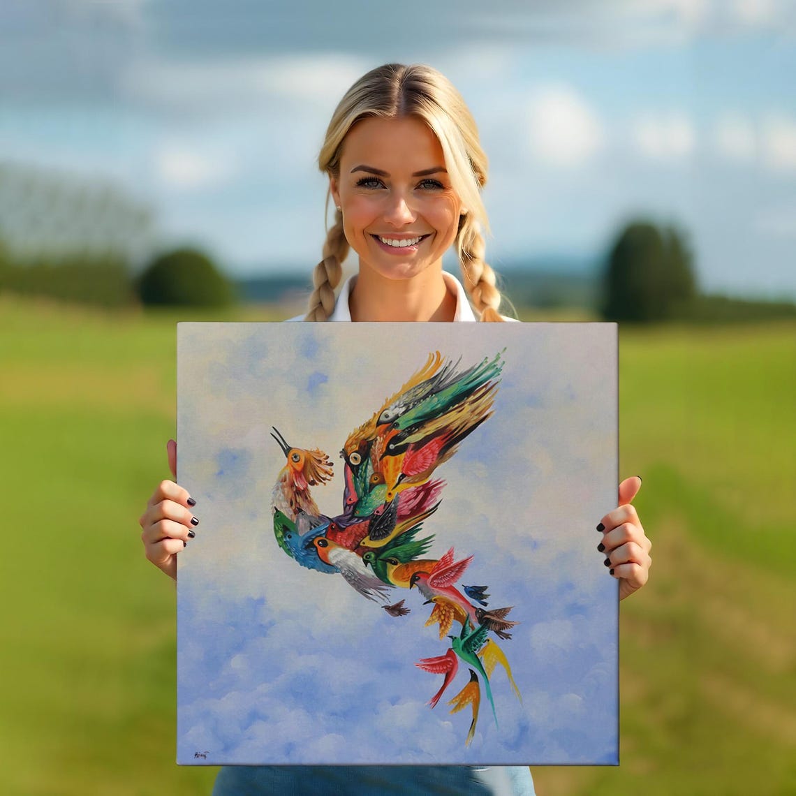 Colorful Phoenix Bird Multicolor Feather Sky Abstract Art Poster - Image 5