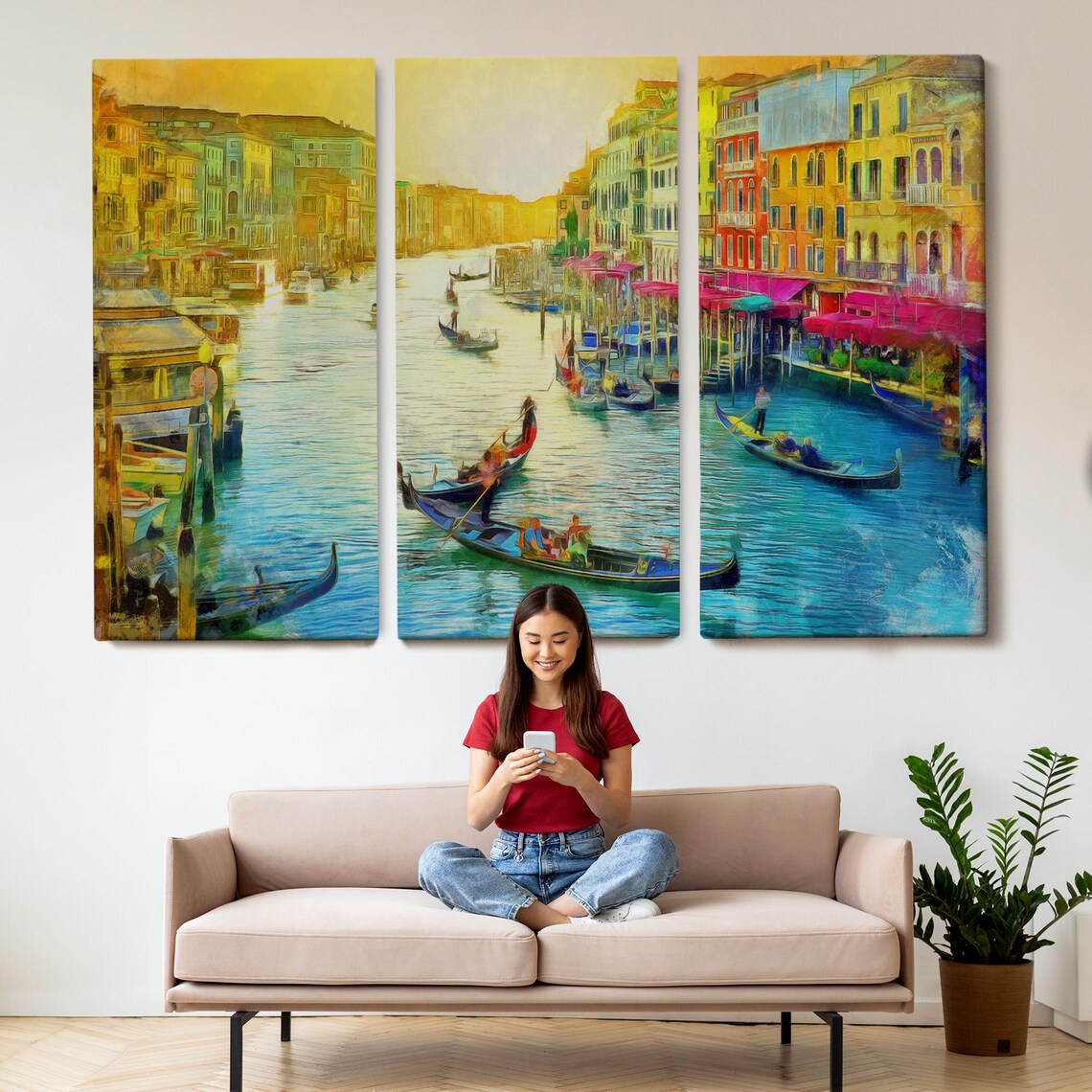 Venice Gondolas Grand Canal Golden Light Colorful Italy Poster - Image 2