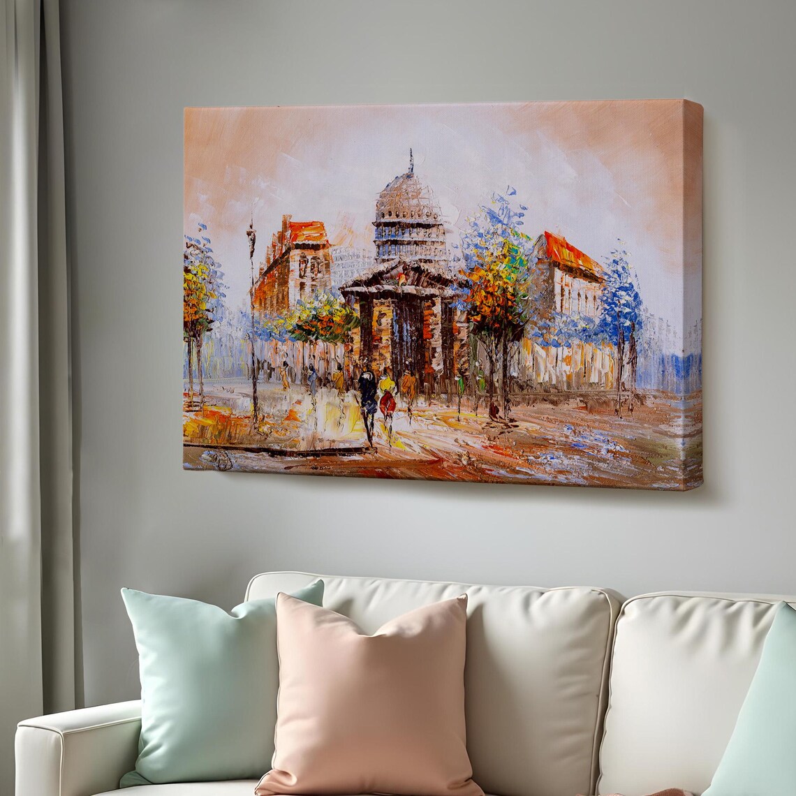 Paris Old Street Scene Domed Building Oil Painting Autumn City Poster