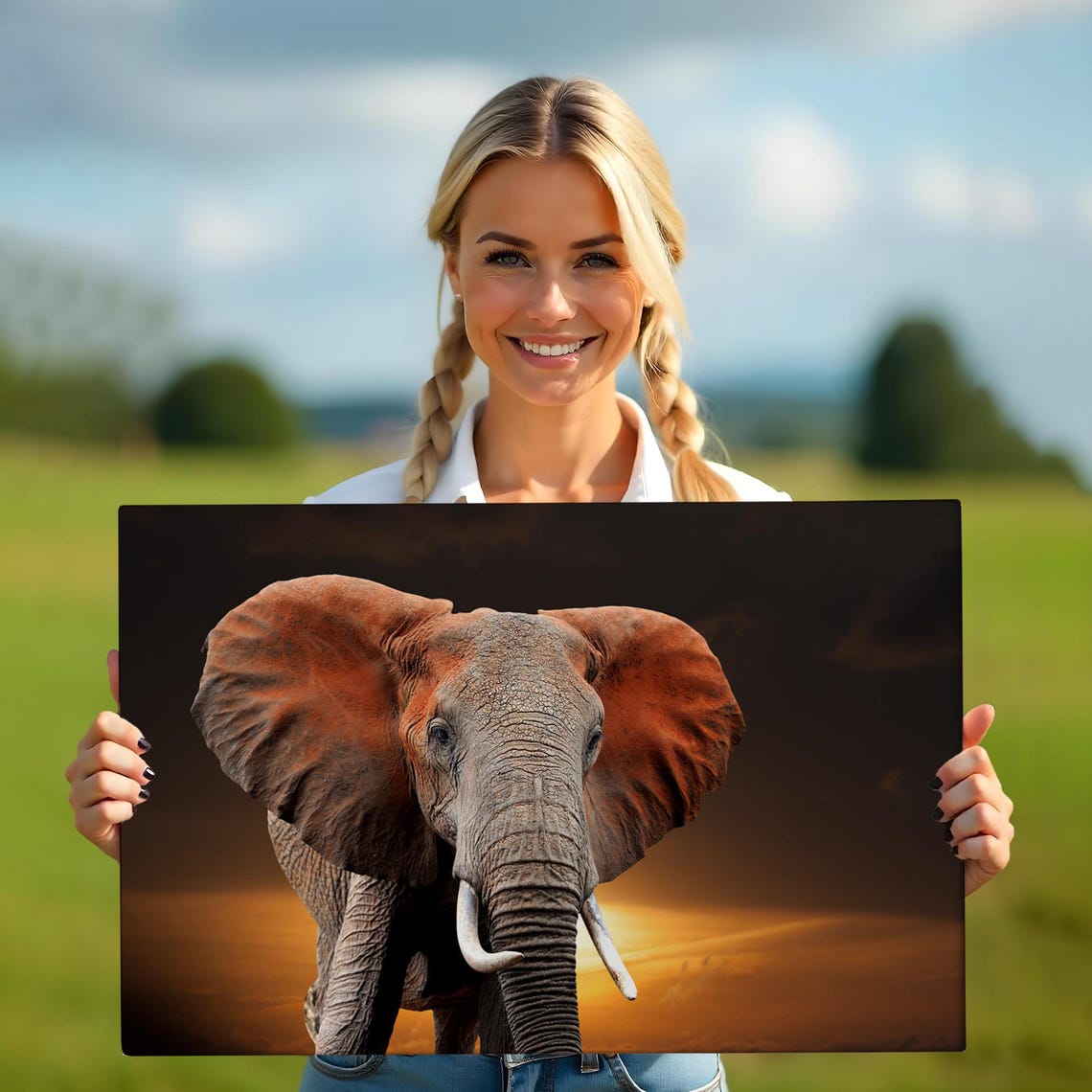 African Elephant Portrait Golden Sunset Dramatic Wildlife Photo Poster - Image 5