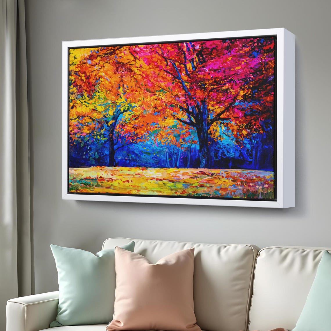 Vibrant Autumn Trees Pink Orange Foliage Impressionist Forest Poster - Image 3