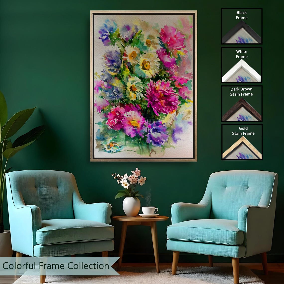 Colorful Wildflowers Watercolor Bouquet Bloom Floral Painting Wall Art - Image 2