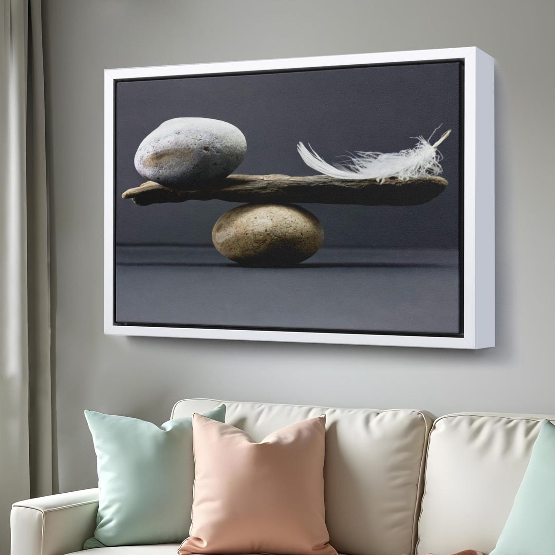 Zen Balance Stone Feather Driftwood Minimalist Harmony Art Poster - Image 3