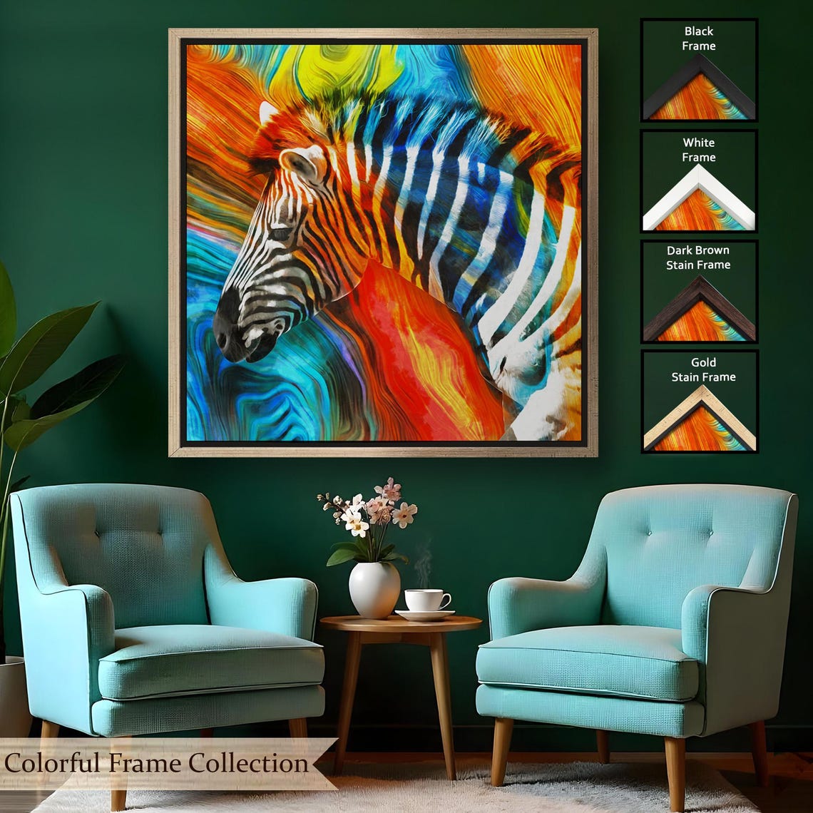 Zebra Profile Psychedelic Colorful Swirl Abstract Animal Art Poster - Image 2