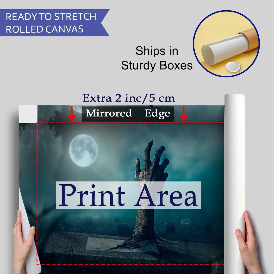 Zombie Hand Rising Graveyard Full Moon Spooky Horror Night Wall Art Poster - Image 4