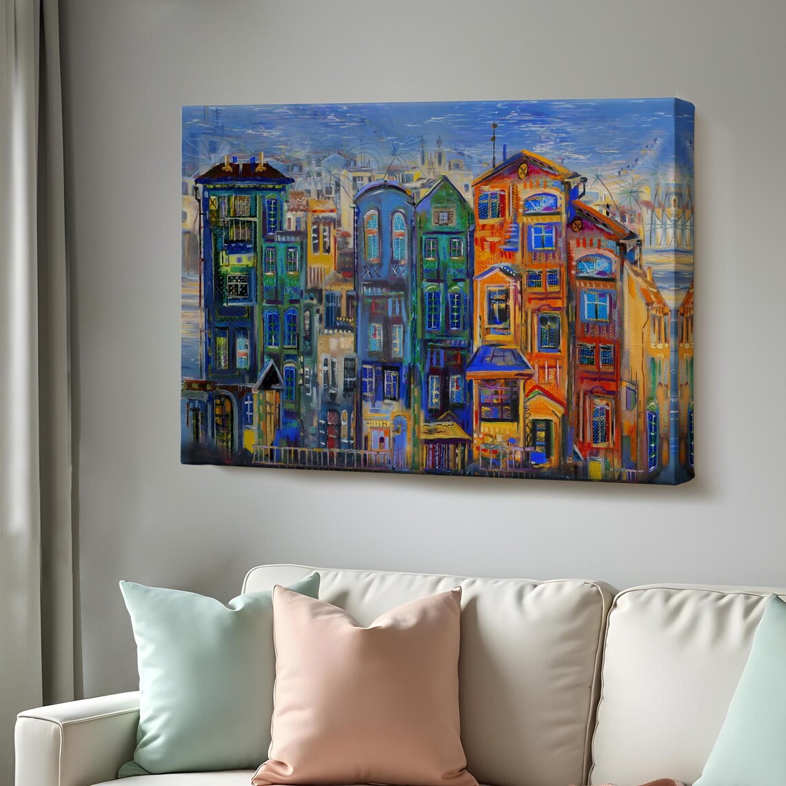 Colorful Holland Canal Houses Amsterdam Style Vibrant City Art Poster