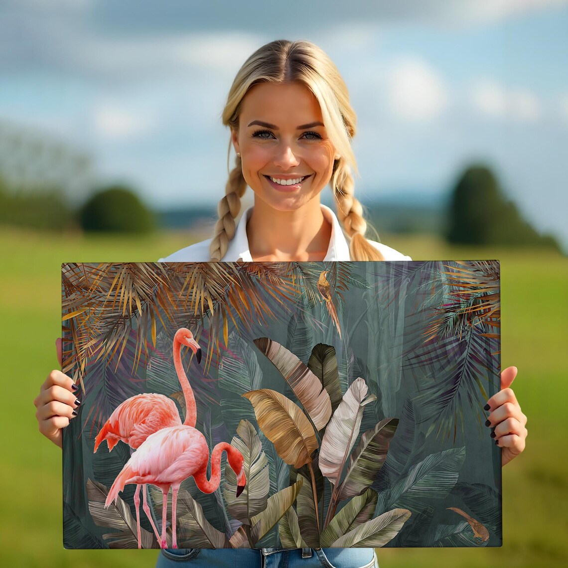 Pink Flamingos Tropical Jungle Palm Leaves Exotic Nature Wall Poster - Image 5