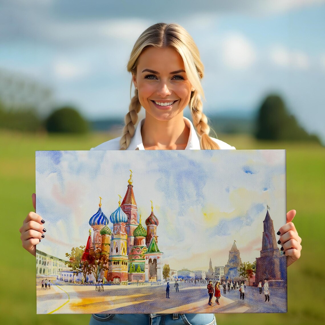 Saint Basils Cathedral Red Square Moscow Watercolor Russia View Poster - Image 5