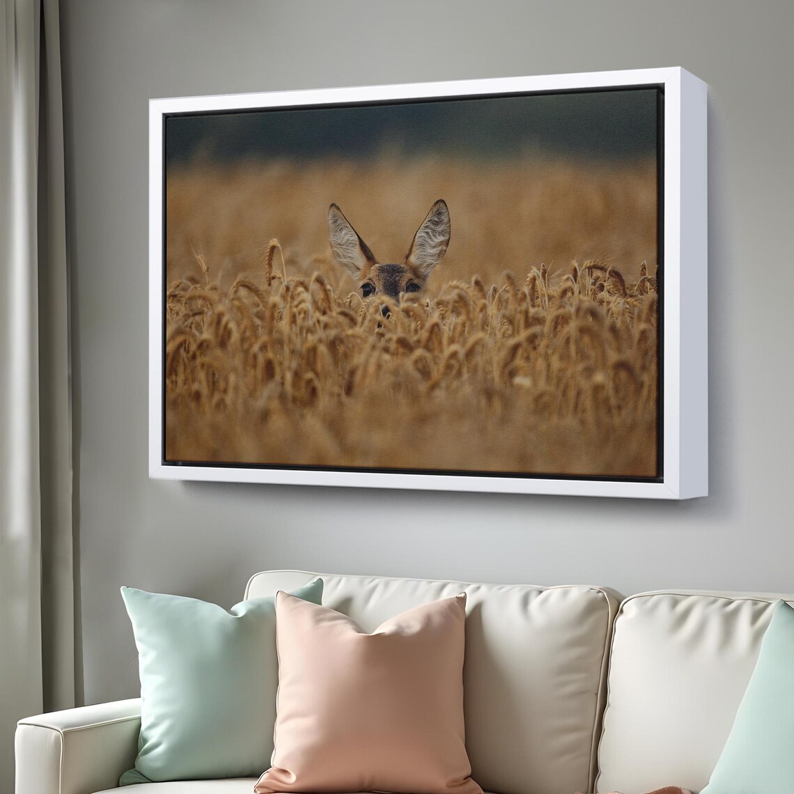 Roe Deer Peeking Out Of Golden Wheat Field Wildlife Photo Poster - Image 3