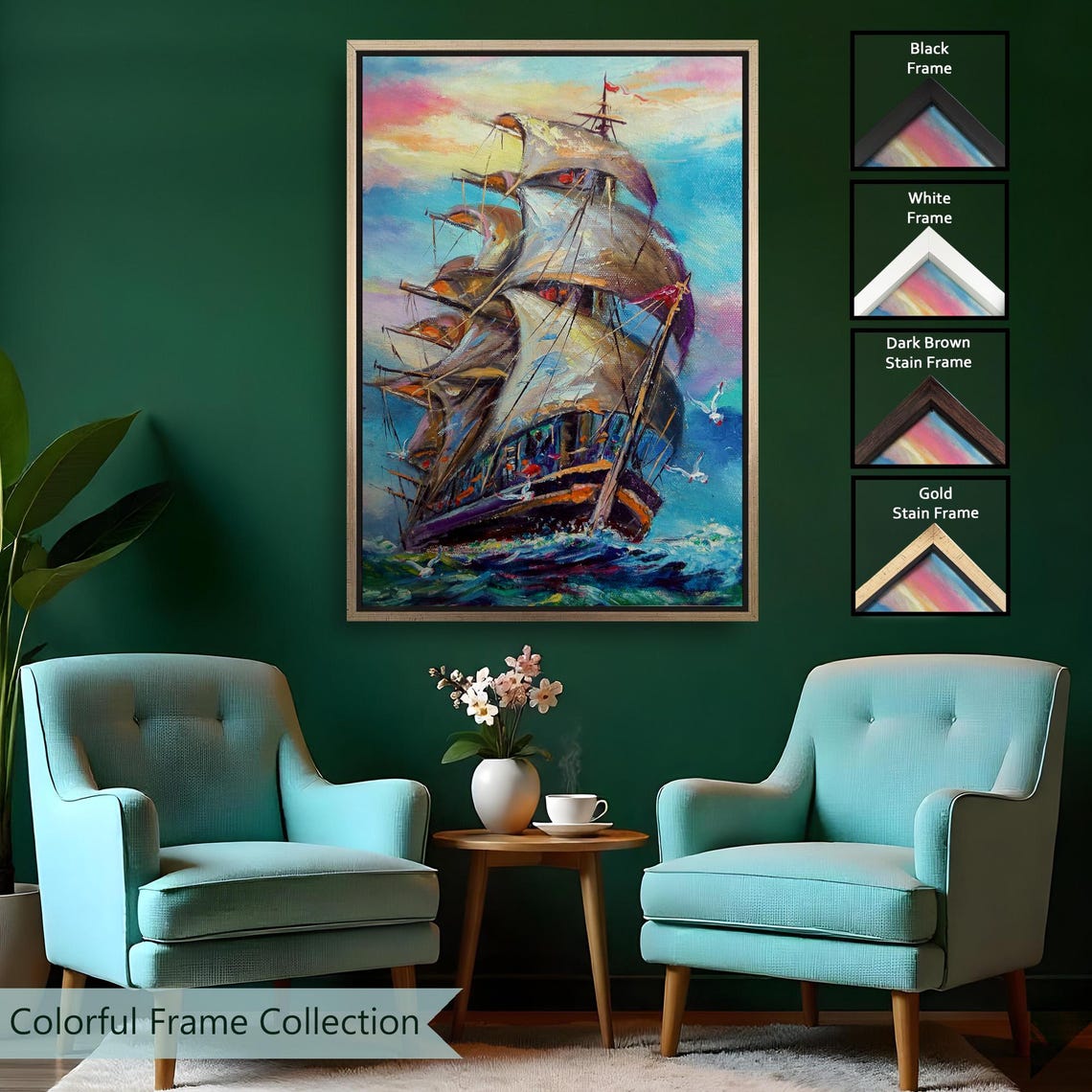 Majestic Tall Ship Full Sails Ocean Voyage Vintage Nautical Wall Art - Image 2