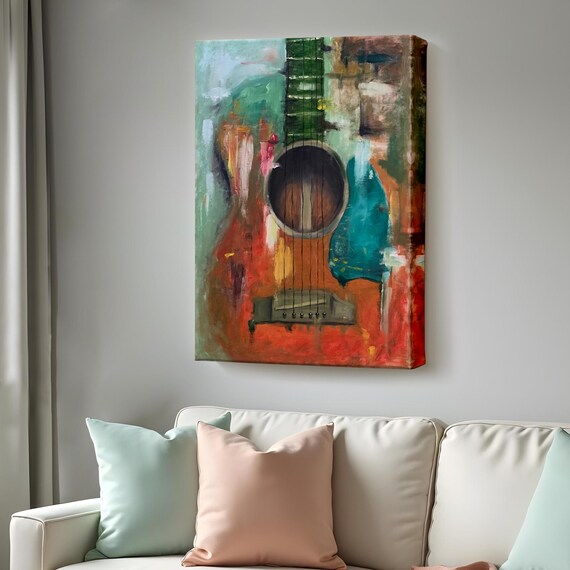 Abstract Acoustic Guitar Oil Painting Style Colorful Decorative Wall Art Poster