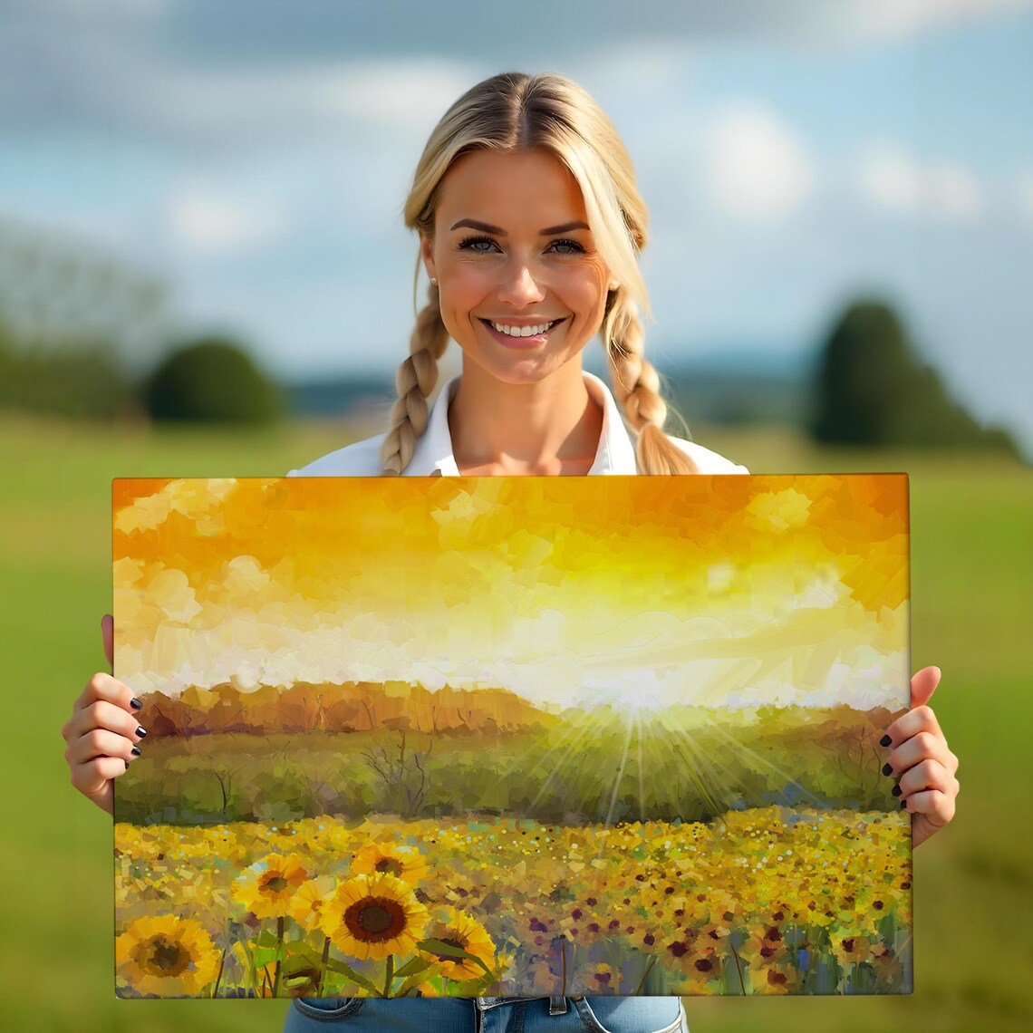 Sunflower Field Golden Sunset Sky Blooming Meadow Flower Poster - Image 5