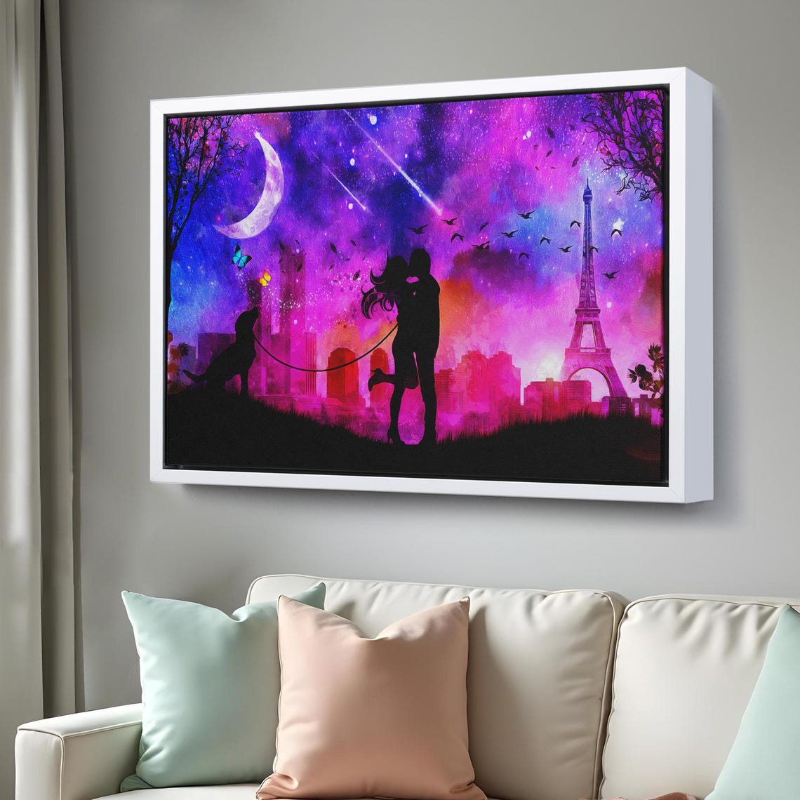 Romantic Couple Eiffel Tower Kiss Paris Night Galaxy Sky Poster - Image 3