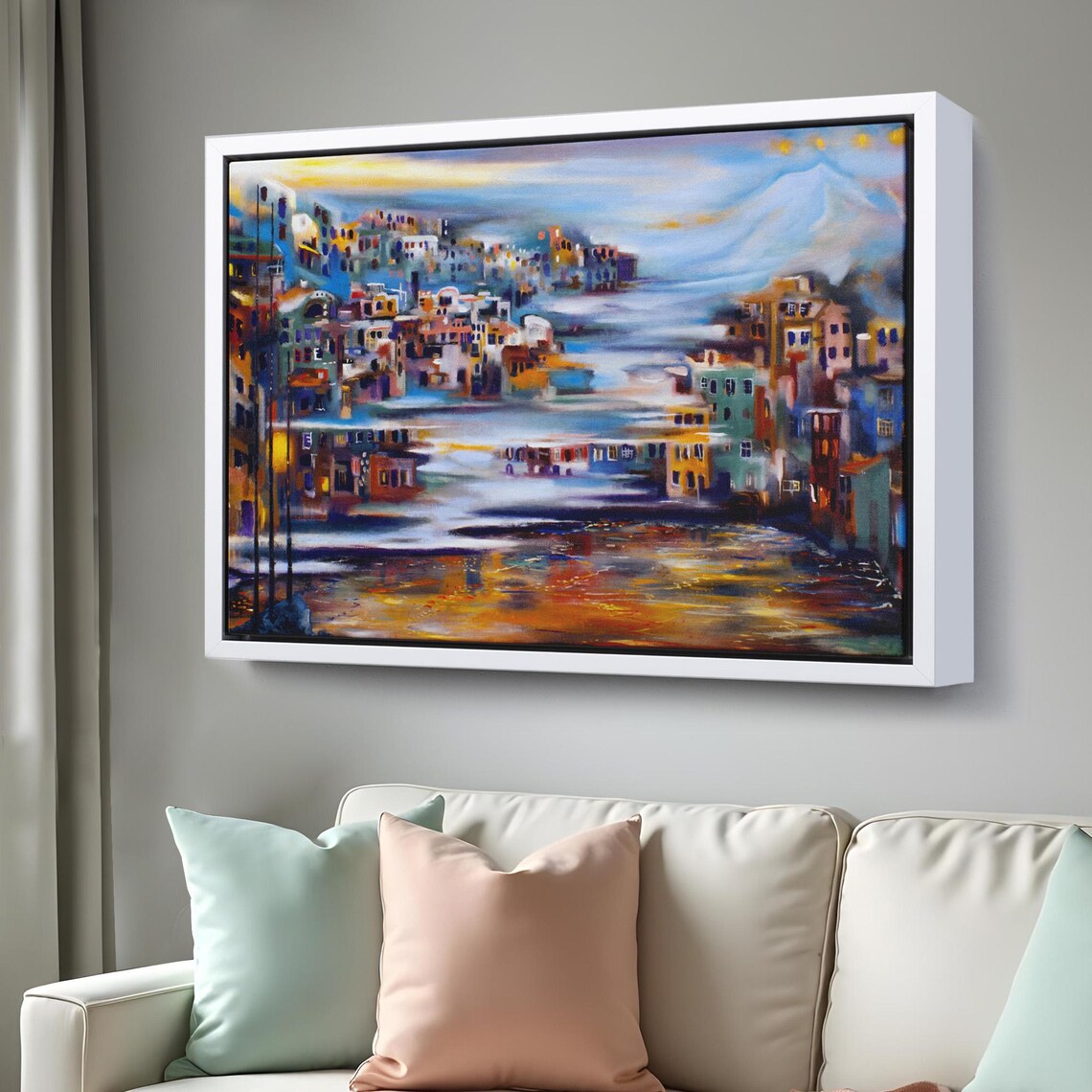 Village At Foot Of Smoking Volcano Impressionist Mountain Town Poster - Image 3