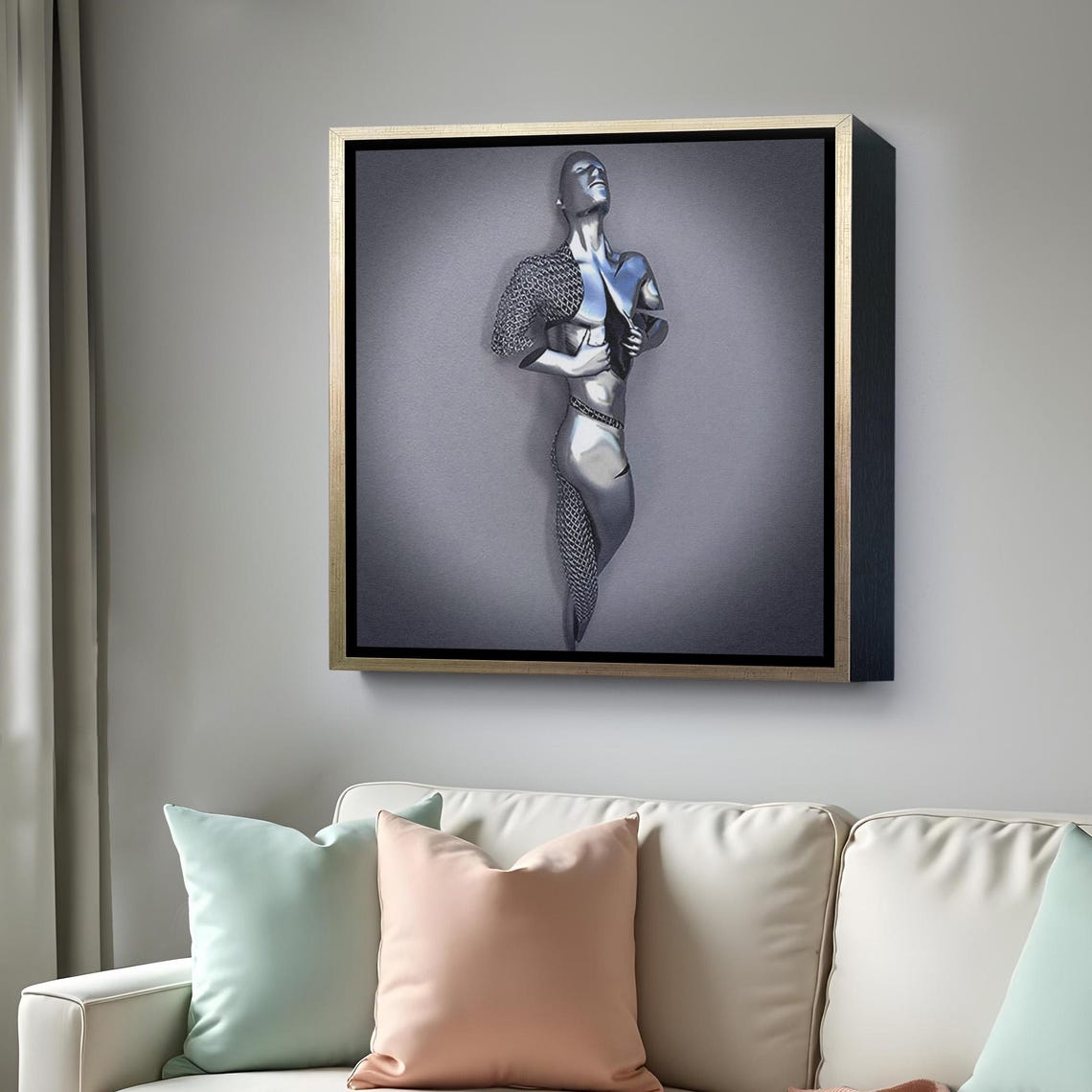 Chrome Silver Human Figure 3D Metallic Modern Sculpture Art Poster - Image 4