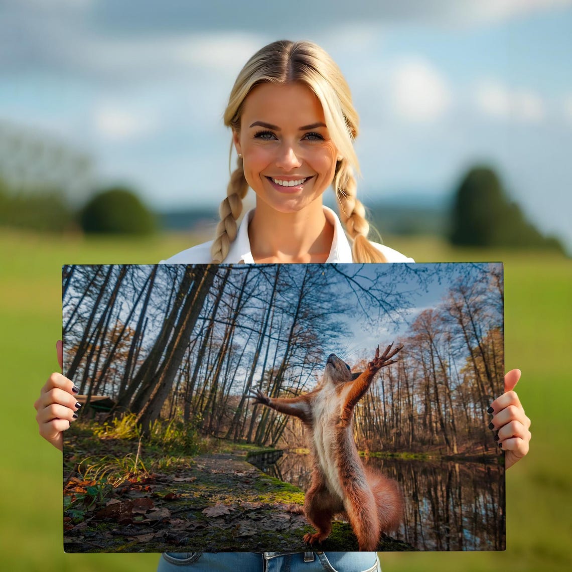 Playful Squirrel Standing Arms Up Forest Pond Cute Wildlife Poster - Image 5