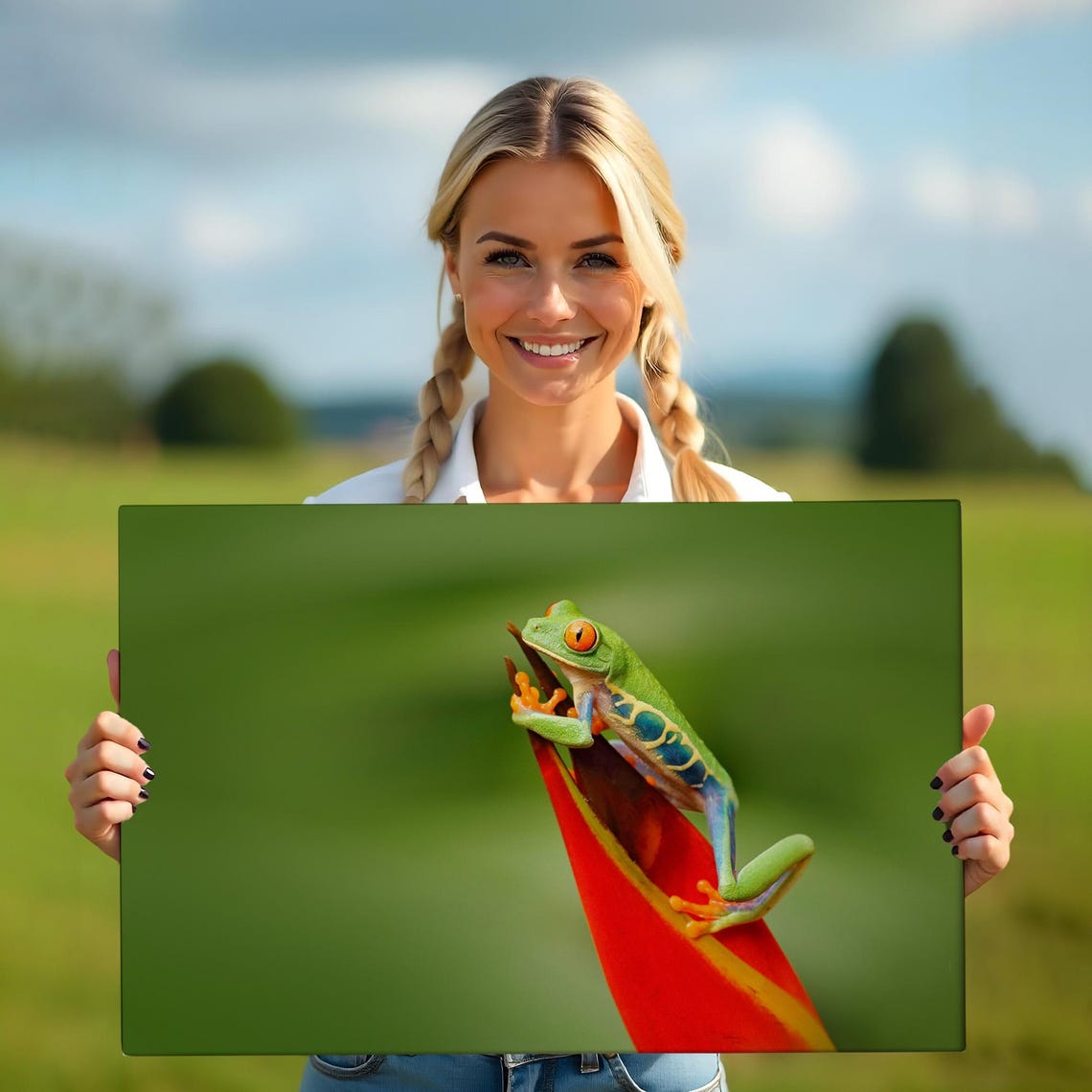 Red Eyed Tree Frog On Red Flower Macro Wildlife Photography Poster - Image 5