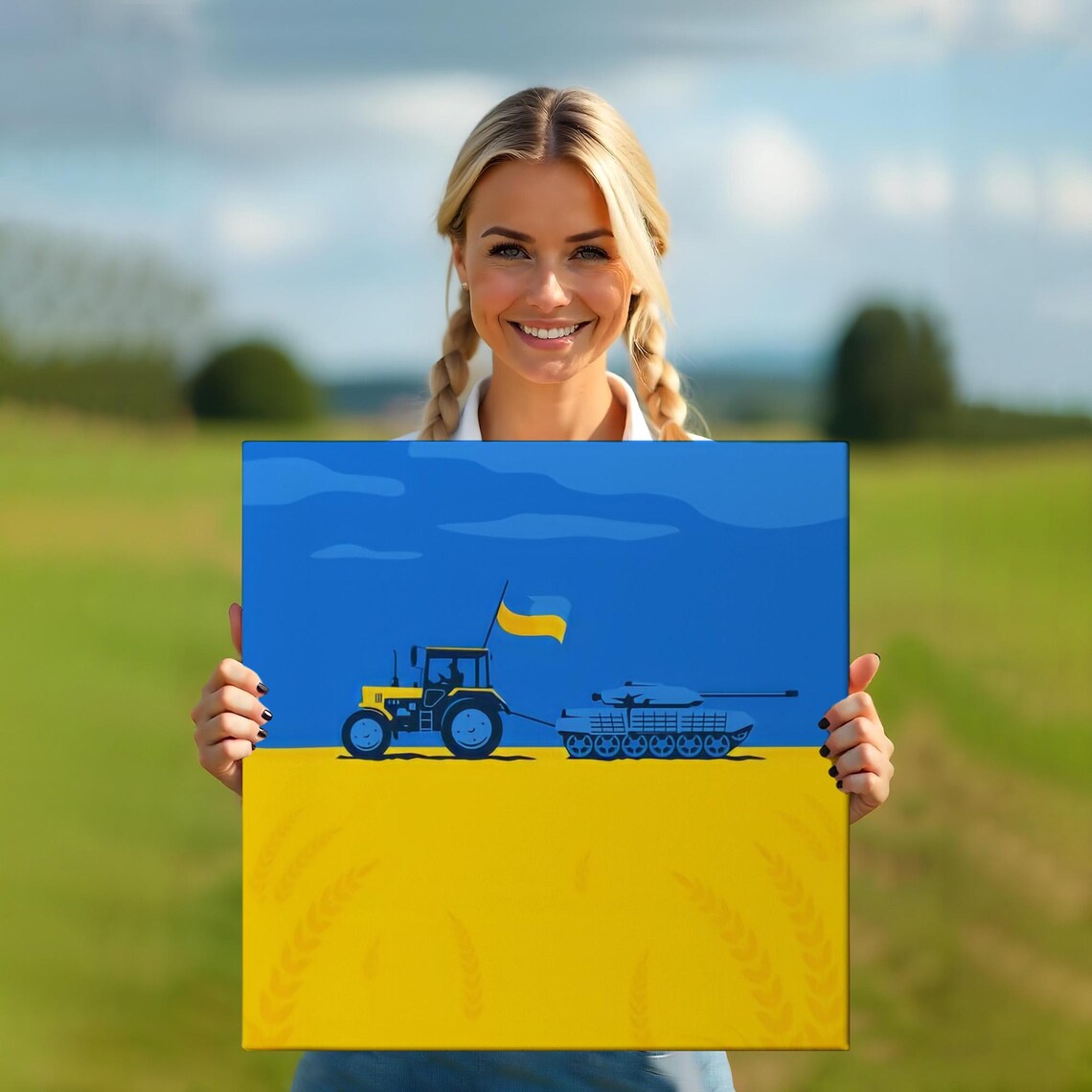 Ukrainian Tractor Towing Tank Patriotic Blue Yellow Art Poster - Image 5
