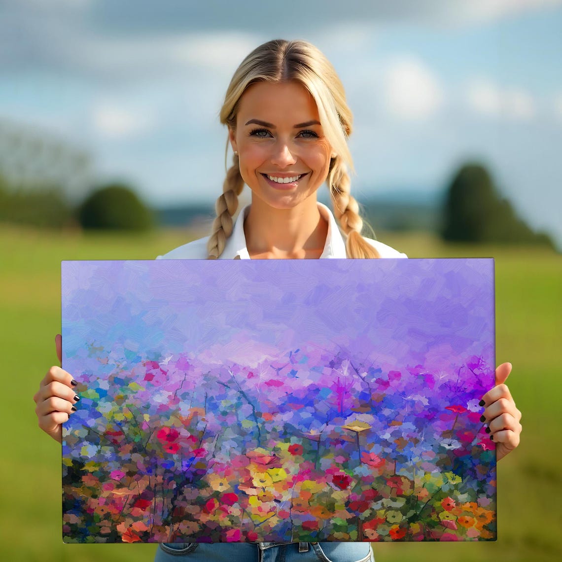 Abstract Wildflower Meadow Violet Purple Blooming Field Art Poster - Image 5