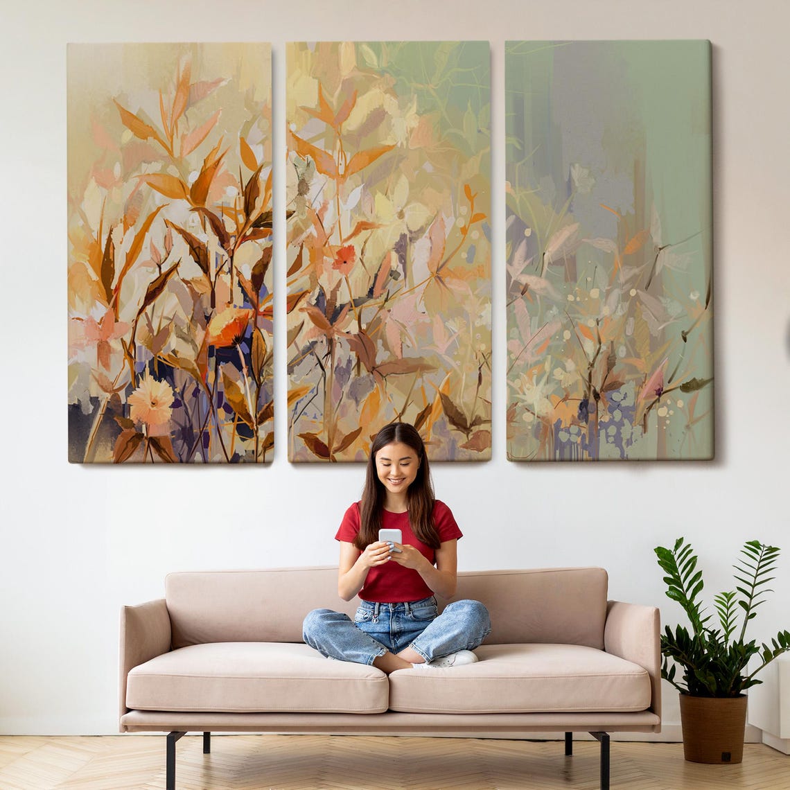 Autumn Copper Leaves Abstract Botanical Warm Neutral Painting Wall Art - Image 2