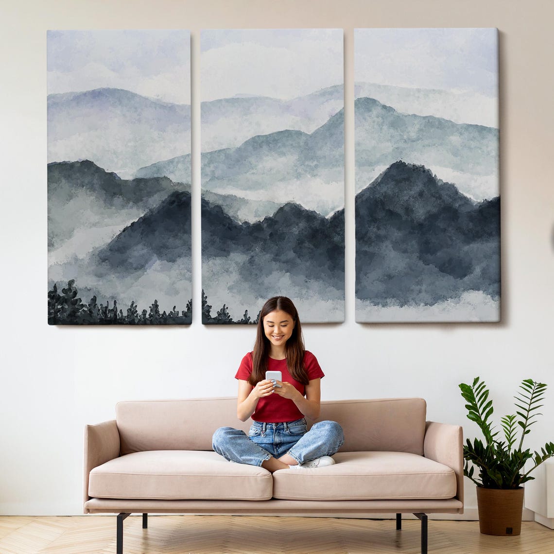 Mountain Landscape Watercolor Look Decorative Wall Art Housewarming Gifts Framed Wall Art Abstract Print - Image 2