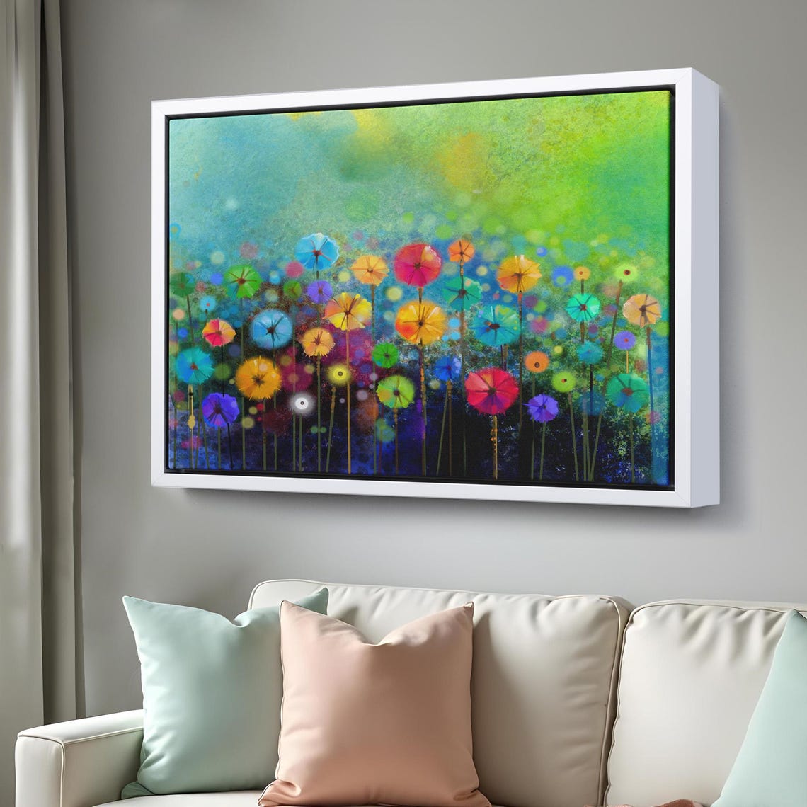Abstract Rainbow Dandelion Flowers Watercolor Colorful Meadow Poster - Image 3